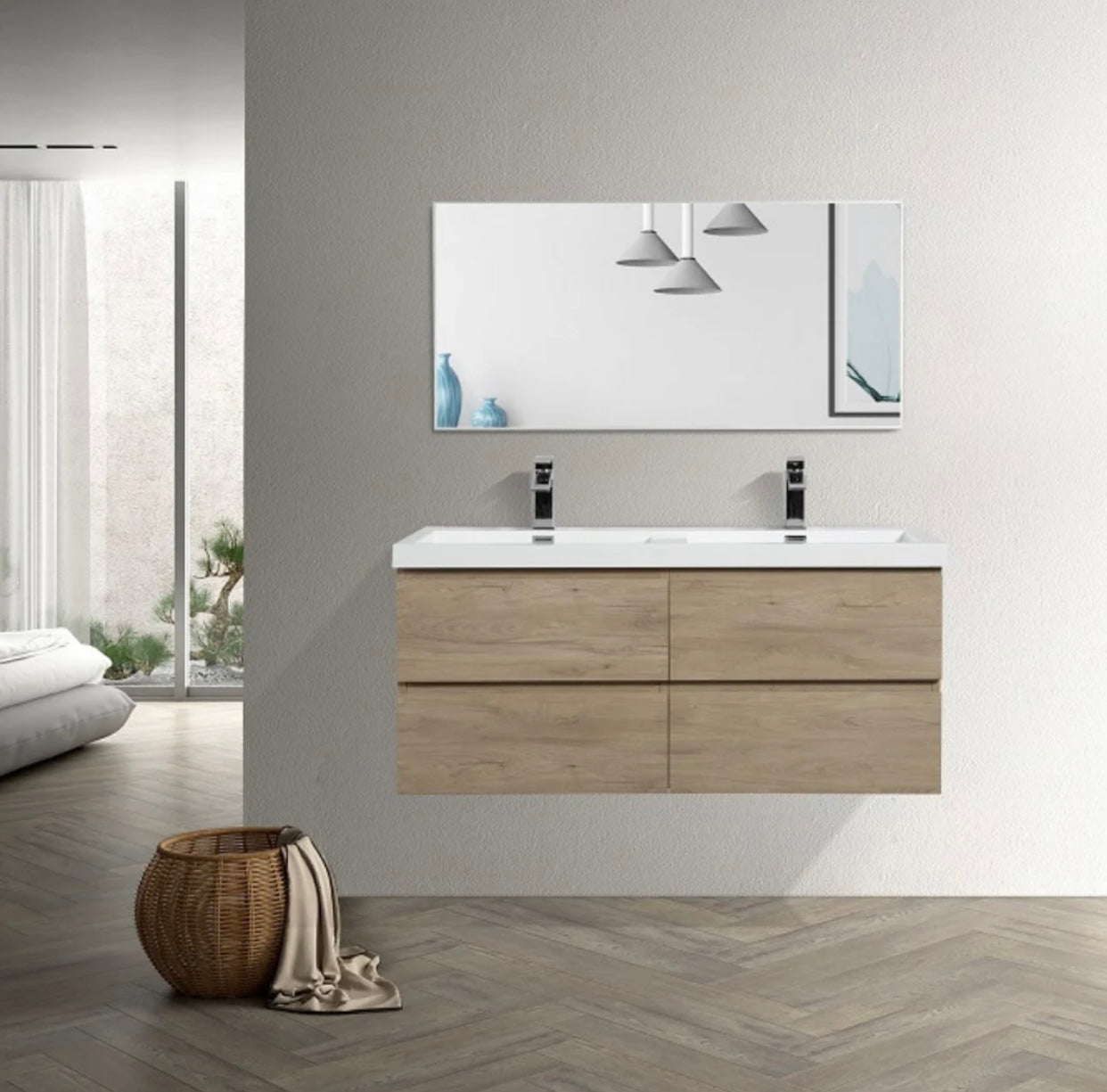 48'' / 60'' / 72'' Floating Vanity Double Sink with Acrylic Countertop