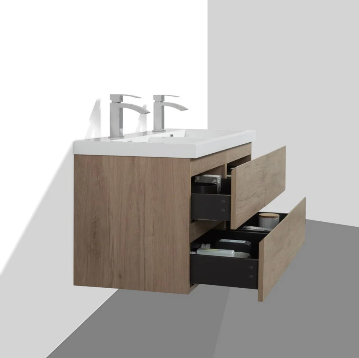 48'' / 60'' / 72'' Floating Vanity Double Sink with Acrylic Countertop