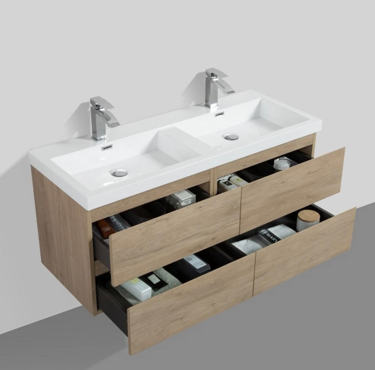 48'' / 60'' / 72'' Floating Vanity Double Sink with Acrylic Countertop