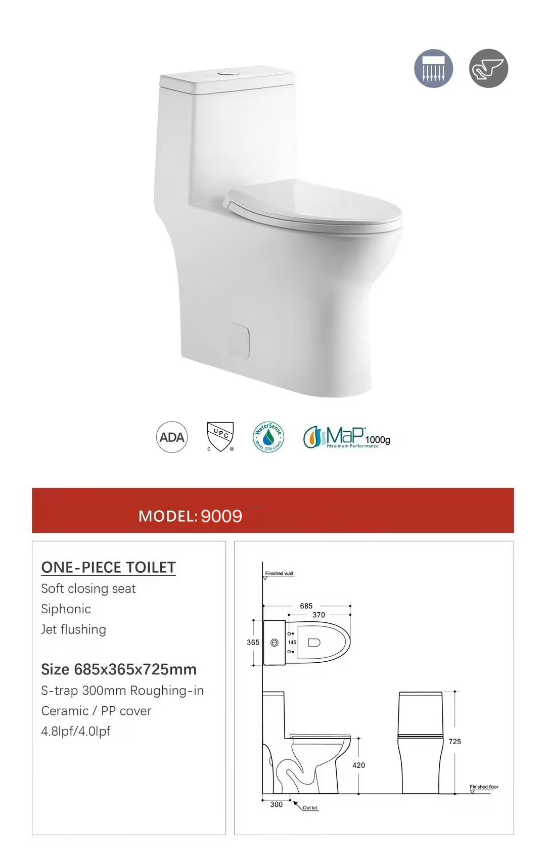 Modern One-Piece Toilet TM9009