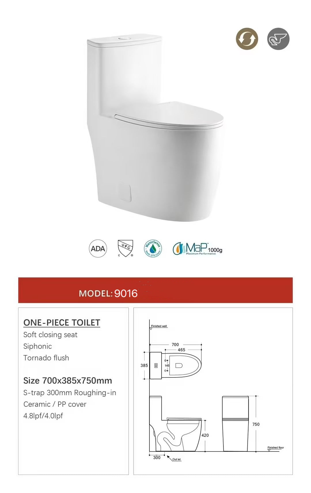 Modern One-Piece Toilet TM9016