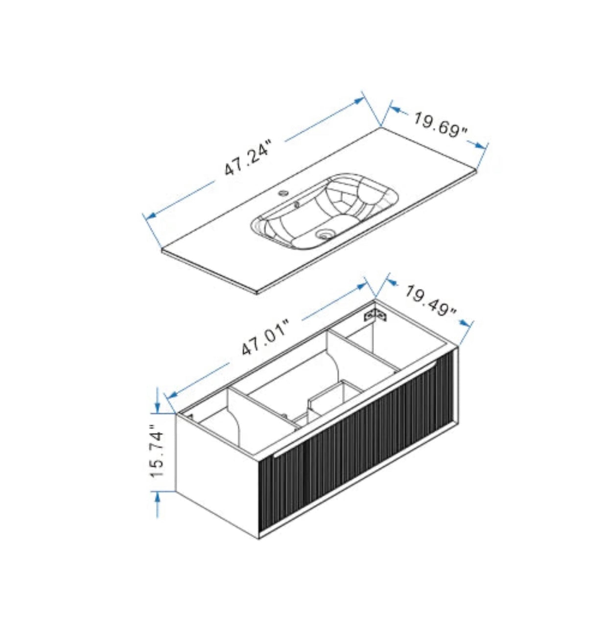48'' TW - Floating Vanity with Acrylic Matte Countertop